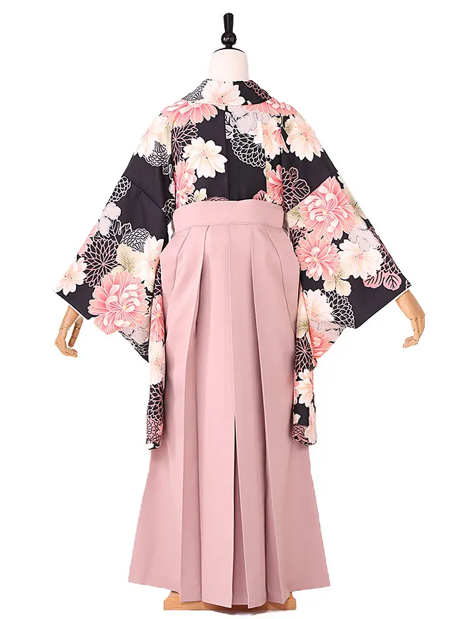 小学生卒業式かんたん袴(女の子) 黒地 乱菊 054