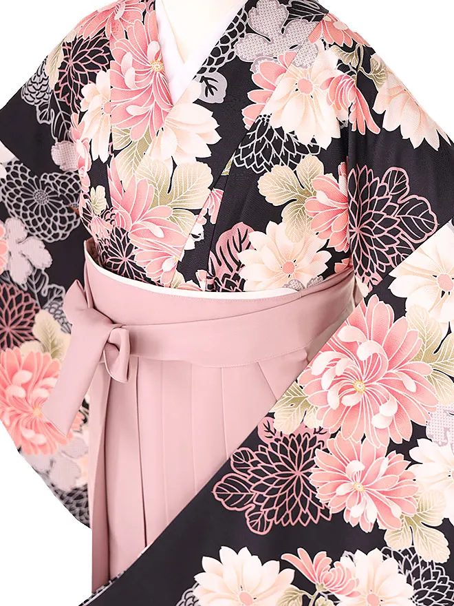 小学生卒業式かんたん袴(女の子) 黒地 乱菊 054