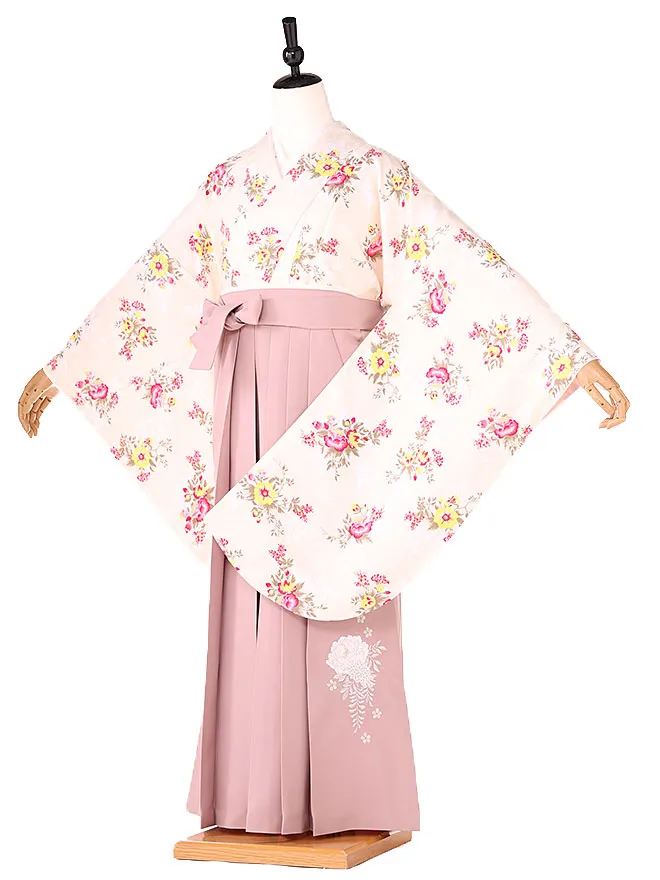 小学生卒業式かんたん袴(女の子) ｵﾌﾎﾜｲﾄ 洋花 059