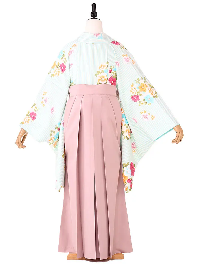 小学生卒業式かんたん袴(女の子) 水色 ｽﾄﾗｲﾌﾟ 椿 060