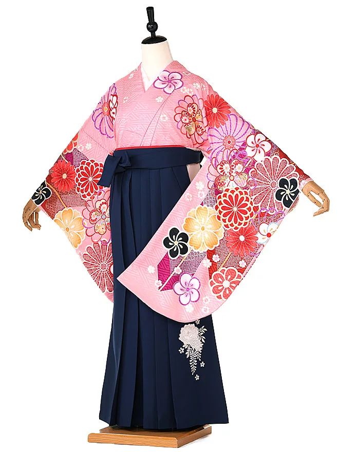 小学生卒業式かんたん袴(女の子) ピンク ねじり梅 062