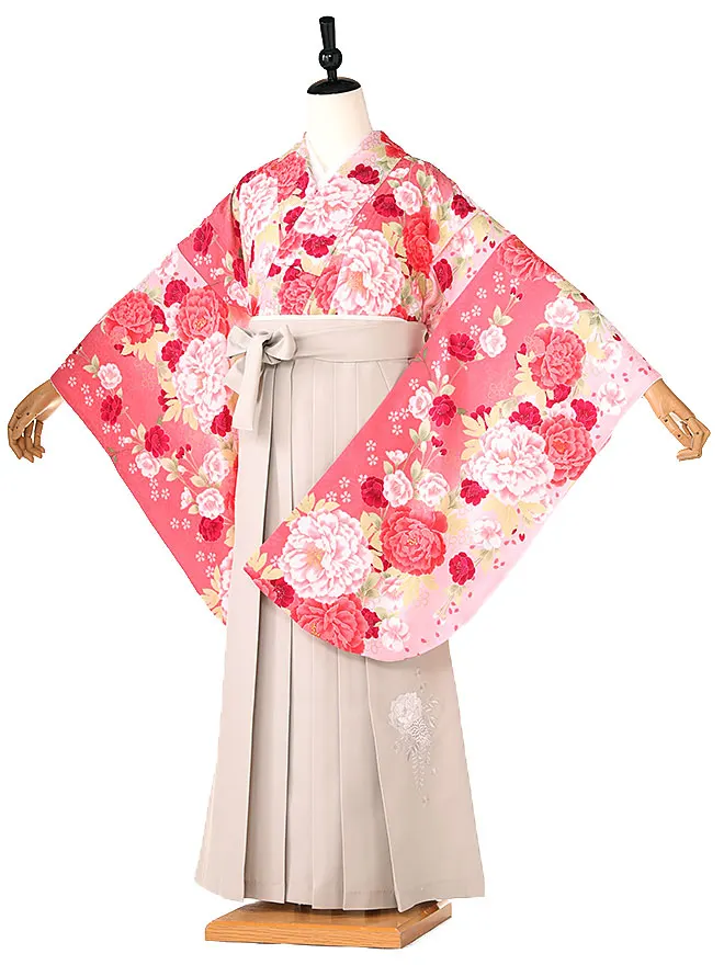 小学生卒業式かんたん袴(女の子) ピンク 牡丹桜 068