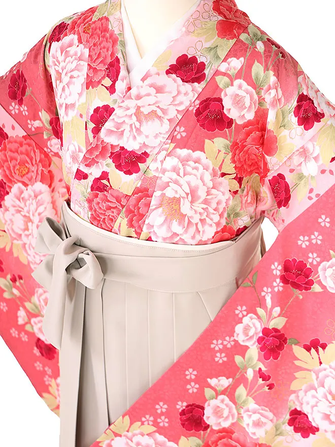 小学生卒業式かんたん袴(女の子) ピンク 牡丹桜 068