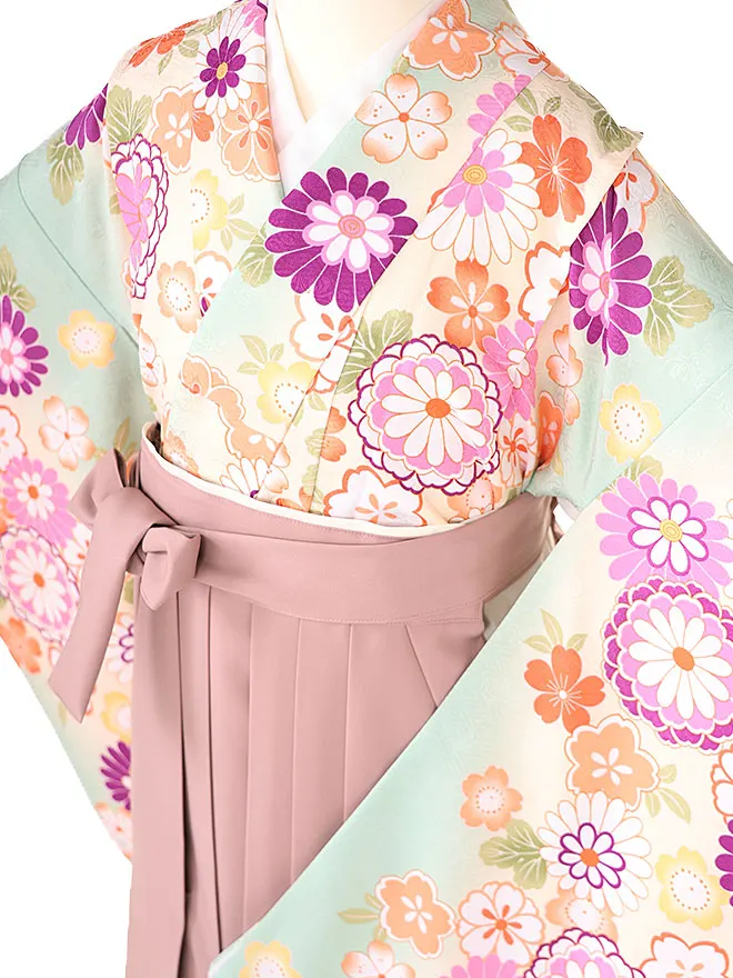 小学生卒業式かんたん袴(女の子) ﾐﾝﾄｸﾞﾘｰﾝ 菊桜 069