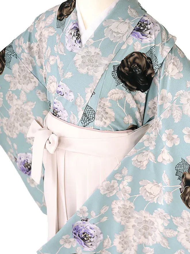 小学生卒業式かんたん袴(女の子) 紅一点 水色  070