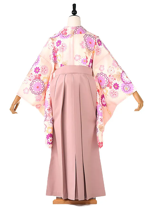 小学生卒業式かんたん袴(女の子) ﾍﾞｰｼﾞｭ 菊桜 071
