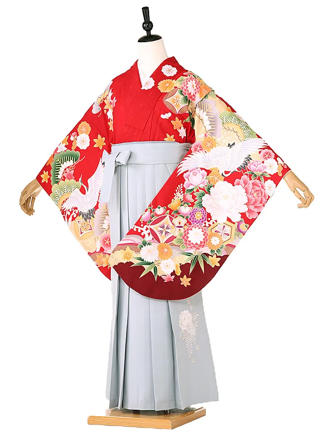小学生卒業式かんたん袴(女の子)赤 鶴華絢爛  073
