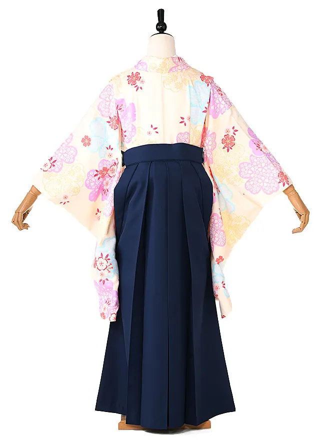 小学生卒業式かんたん袴(女の子)クリーム色 桜花々  074