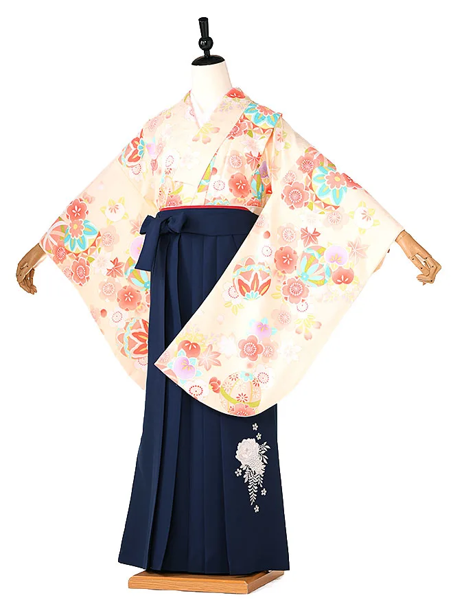 小学生卒業式かんたん袴(女の子)クリーム色 鞠桜  075