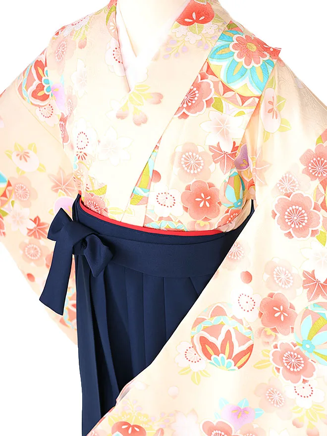 小学生卒業式かんたん袴(女の子)クリーム色 鞠桜  075