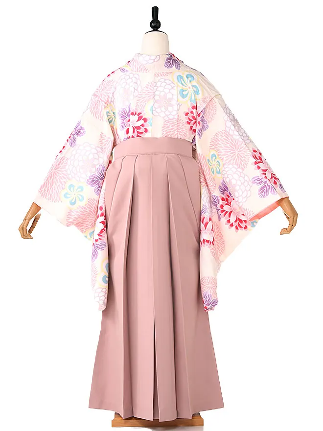 小学生卒業式かんたん袴(女の子)クリーム色 菊牡丹  076