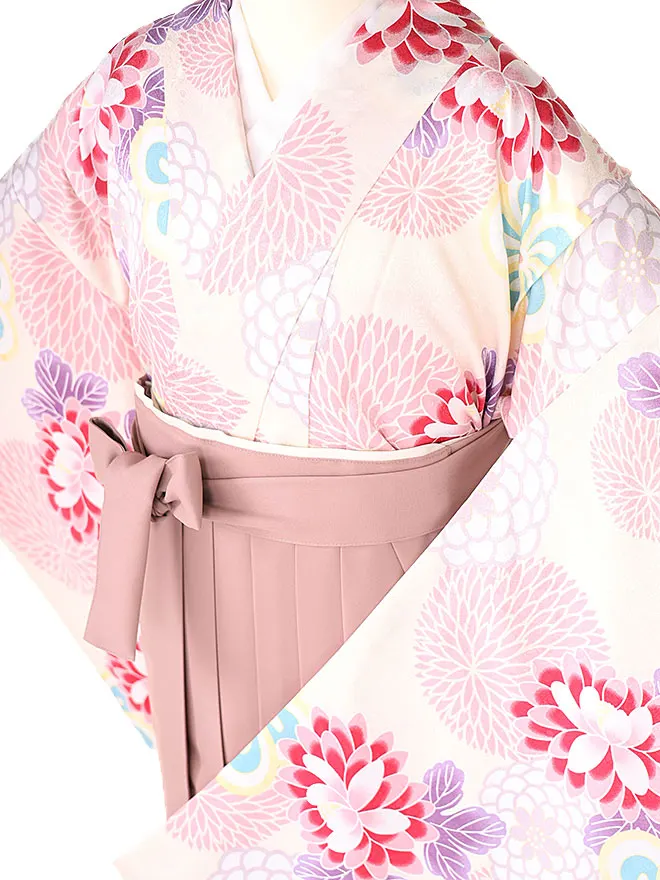 小学生卒業式かんたん袴(女の子)クリーム色 菊牡丹  076