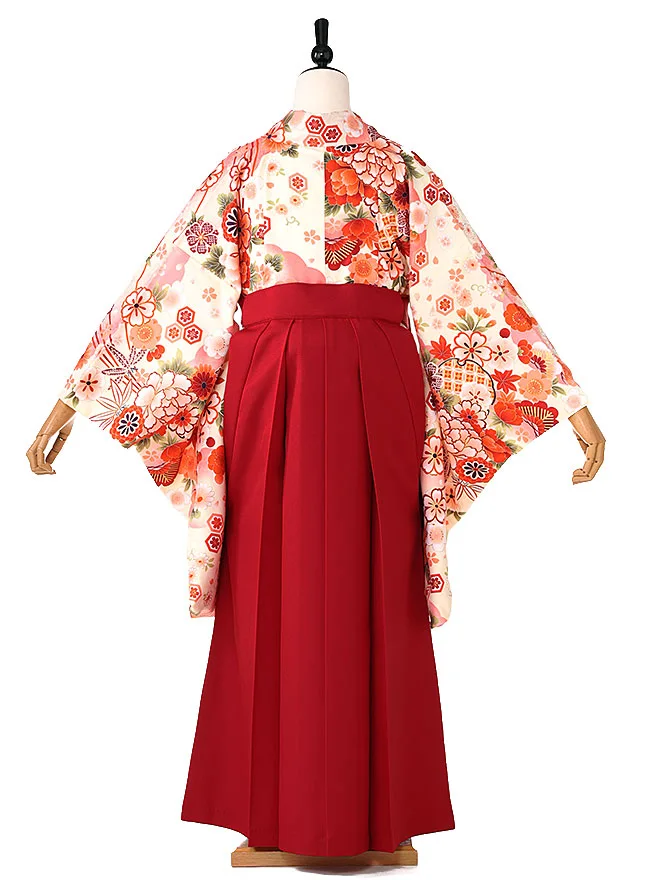 小学生卒業式かんたん袴(女の子)ｸﾘｰﾑ色 牡丹菊  078