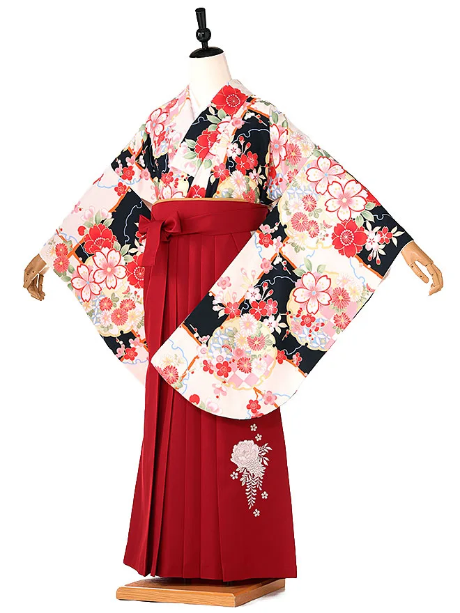 小学生卒業式かんたん袴(女の子)白 桜花々  079