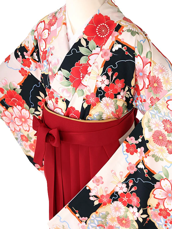 小学生卒業式かんたん袴(女の子)白 桜花々  079