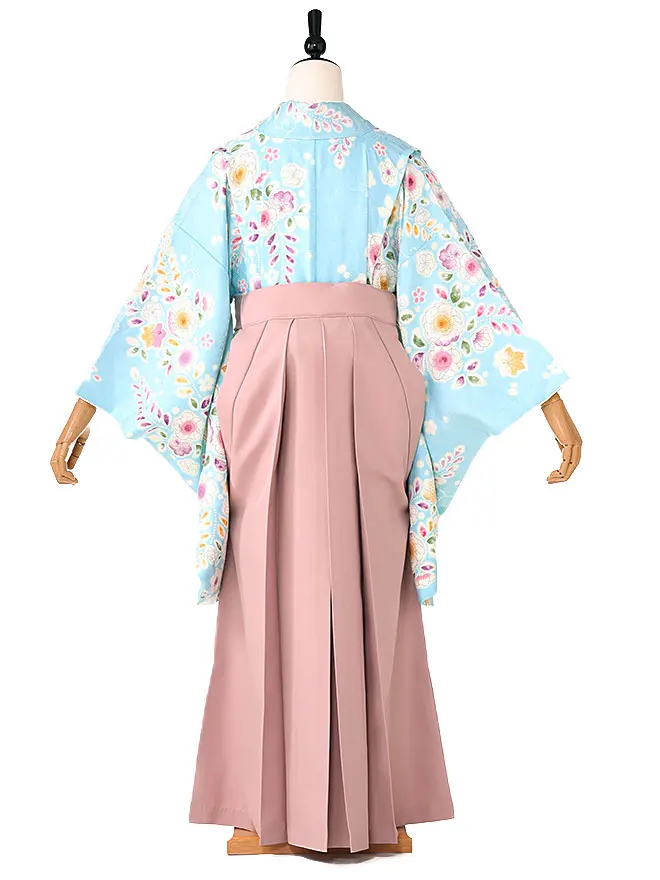 小学生卒業式かんたん袴(女の子)水色 辻が花  080