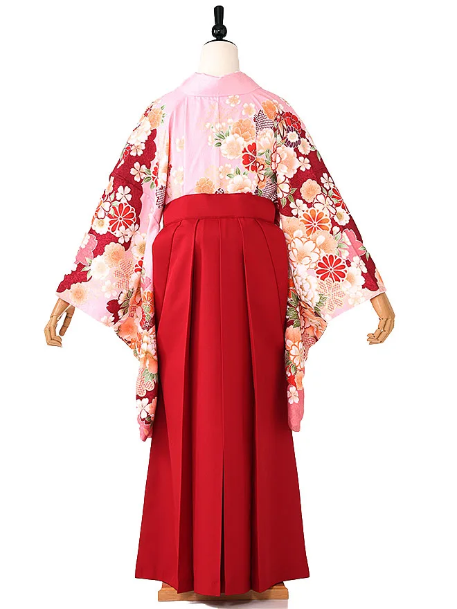 小学生卒業式かんたん袴(女の子)ピンク 牡丹菊桜  081