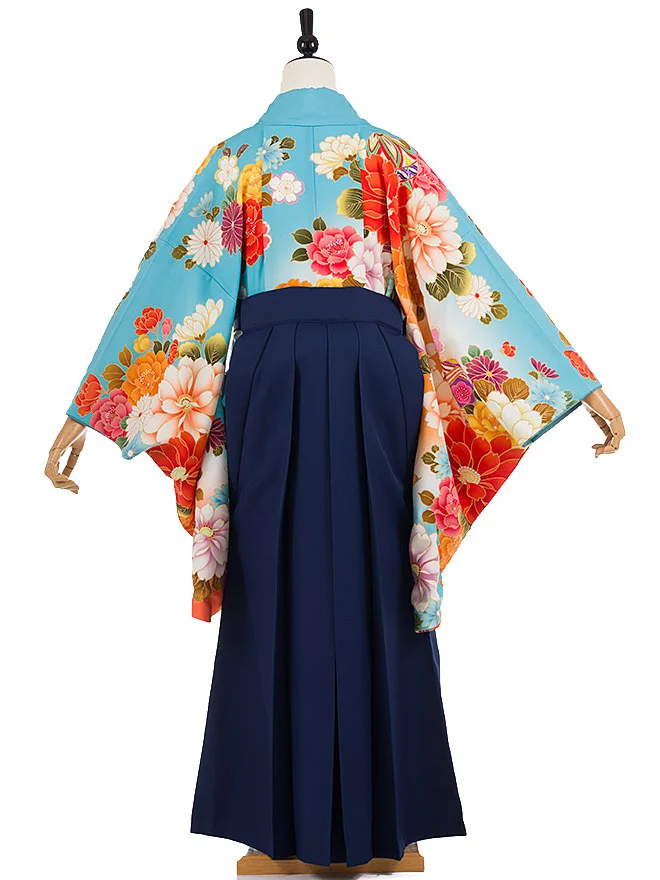 小学生卒業式かんたん袴(女の子)青緑 牡丹鞠 083