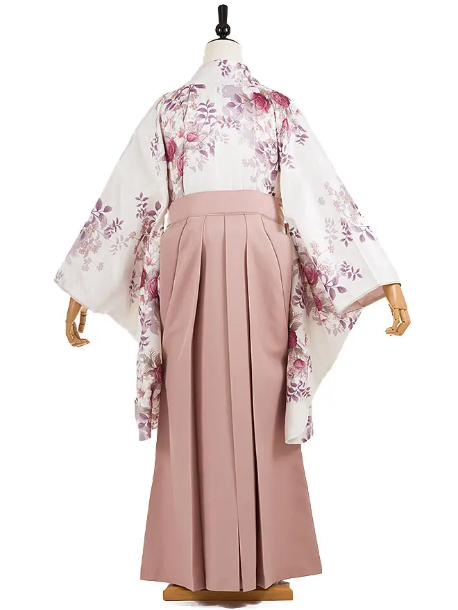 小学生卒業式かんたん袴(女の子)白 洋柄 084