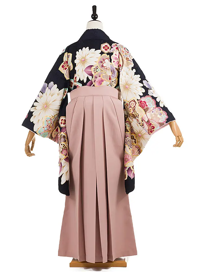 小学生卒業式かんたん袴(女の子)黒 古典菊王華 085