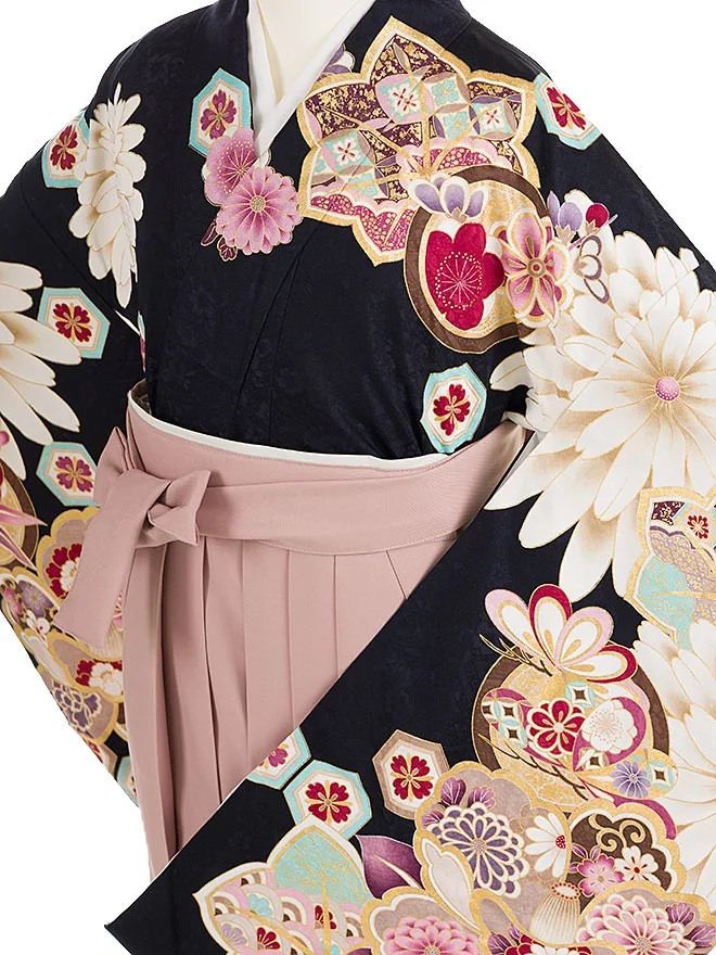 小学生卒業式かんたん袴(女の子)黒 古典菊王華 085