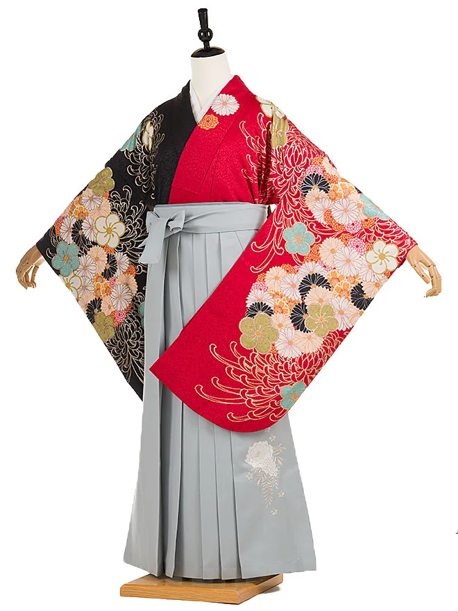 小学生卒業簡単はかま女袴 菜々緒 赤×黒 乱菊 087