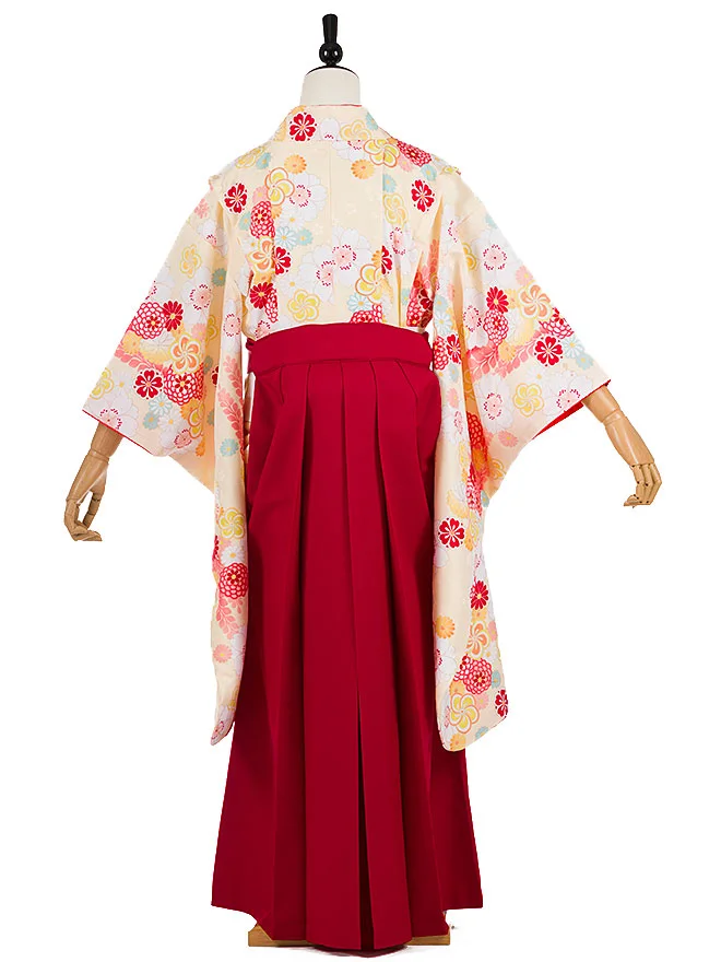 小学生卒業式かんたん袴(女の子)黄色 ねじり梅菊 089