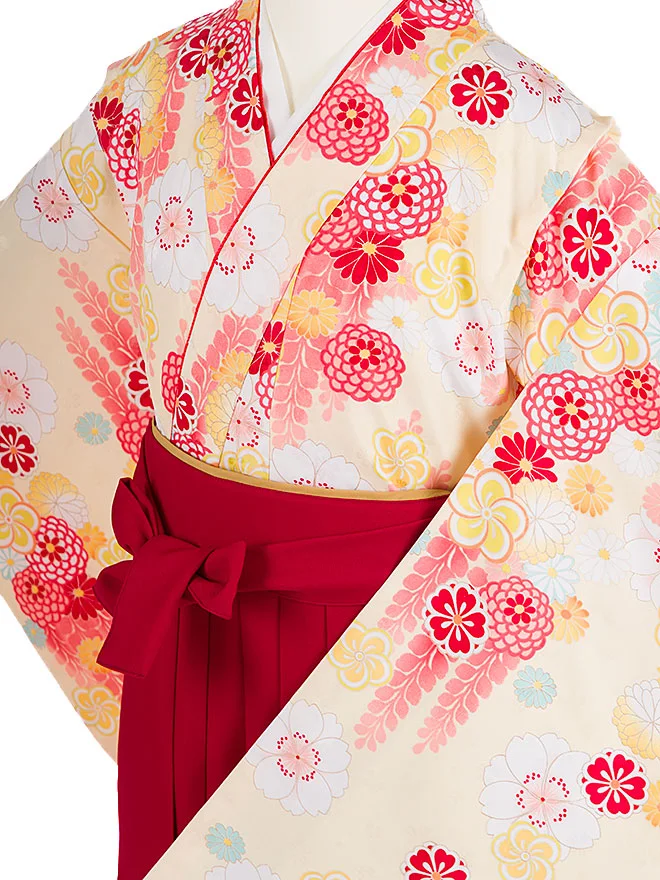 小学生卒業式かんたん袴(女の子)黄色 ねじり梅菊 089