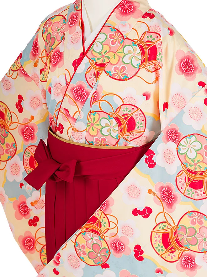 小学生卒業式かんたん袴(女の子)黄色 桜小槌 090