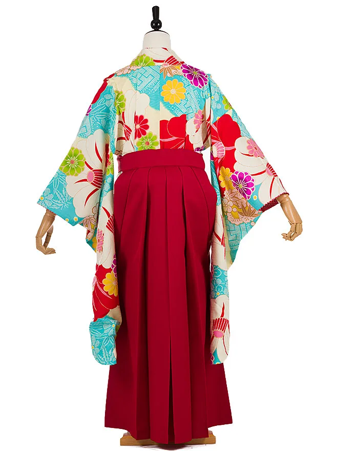 小学生 かんたん 卒業女袴 japanstyle 水色 椿  092