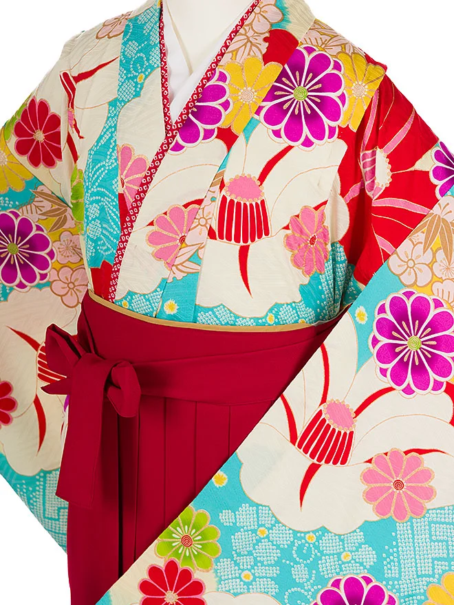 小学生 かんたん 卒業女袴 japanstyle 水色 椿  092