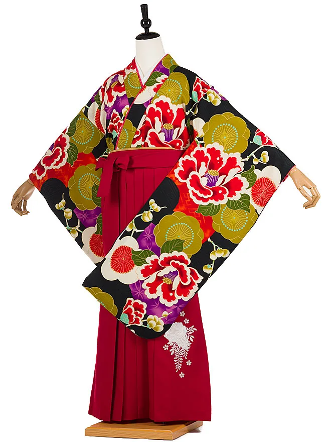 小学生 かんたん 卒業女袴 九重 黒 椿  093