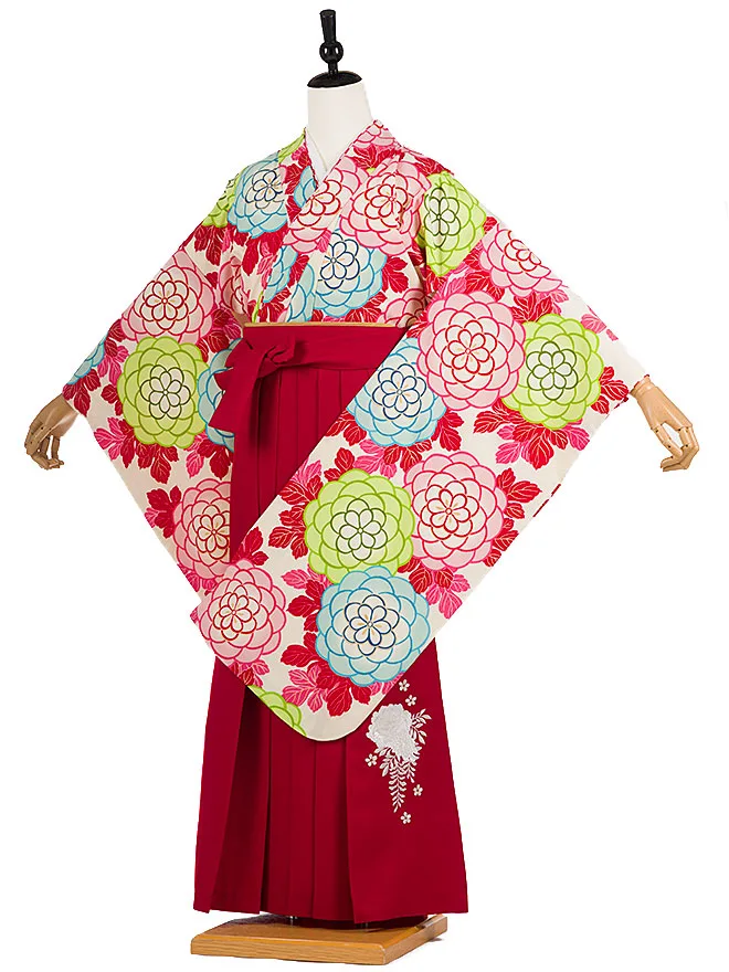 小学生 かんたん 卒業女袴 紅一点 白 菊  094