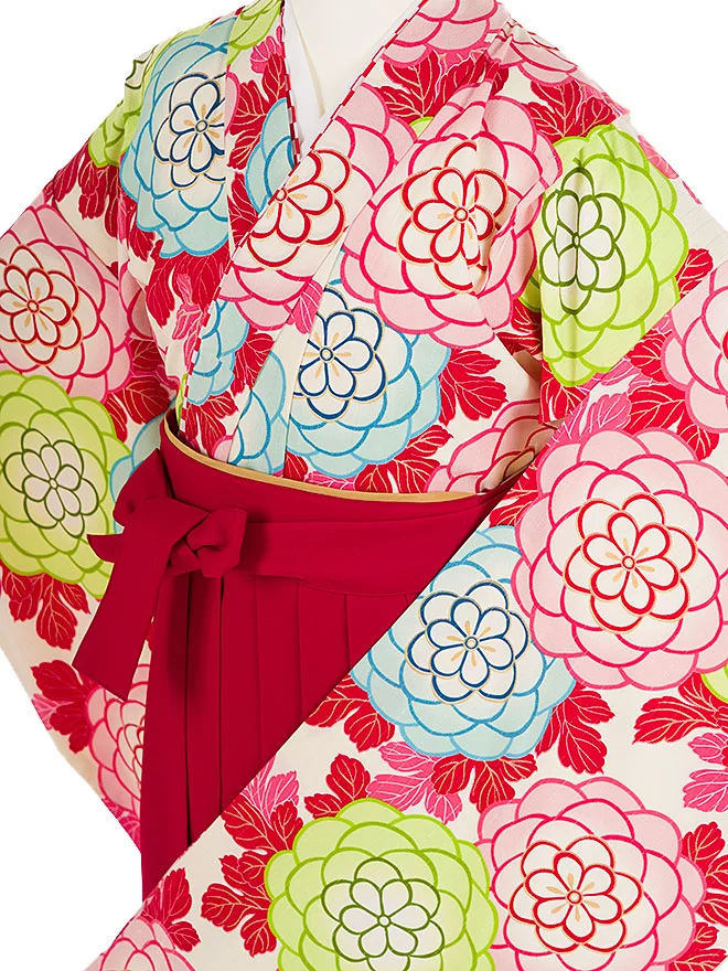 小学生 かんたん 卒業女袴 紅一点 白 菊  094