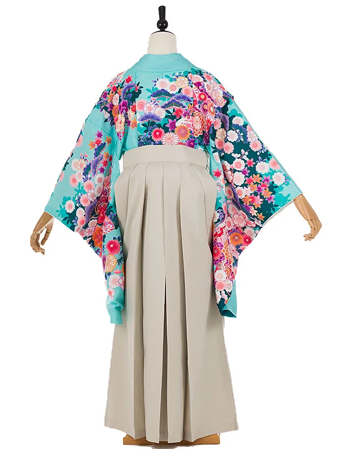 小学生卒業式かんたん袴(女の子)水色 桜菊椿 095