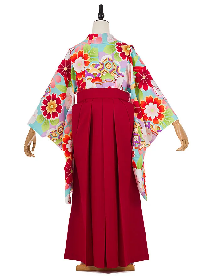 小学生卒業式かんたん袴(女の子)水色 桜菊 096