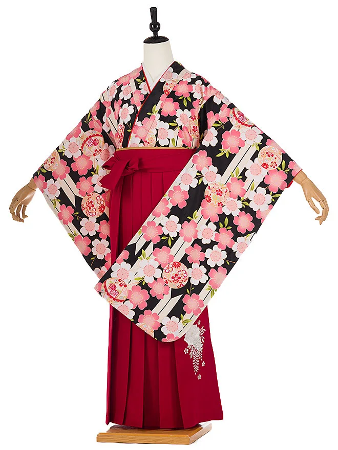 小学生卒業式かんたん袴(女の子)黒 矢羽 鞠桜 097