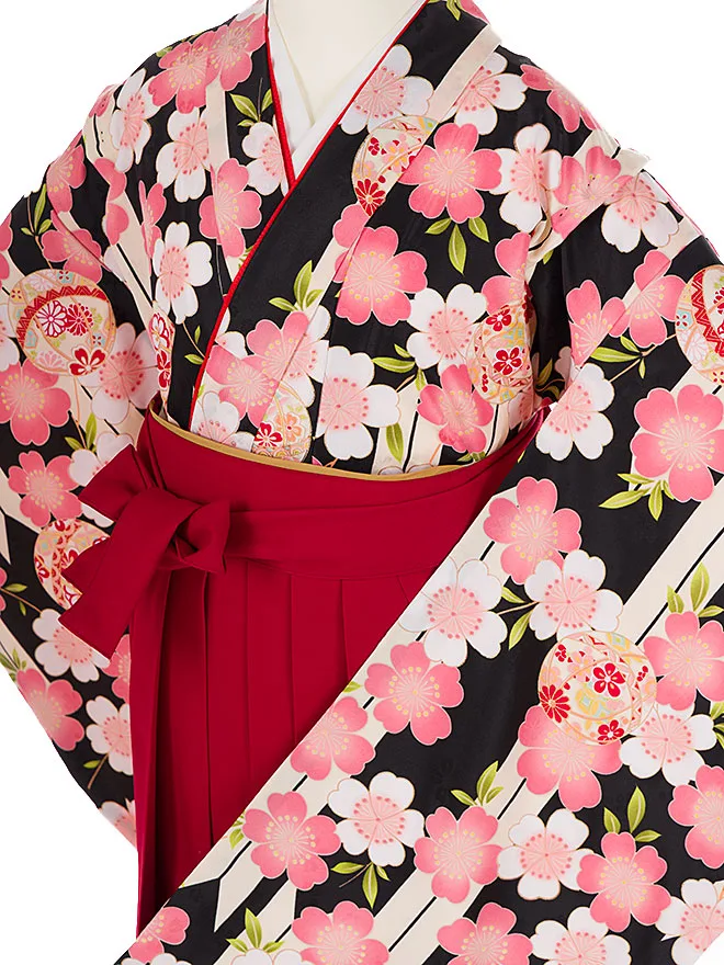 小学生卒業式かんたん袴(女の子)黒 矢羽 鞠桜 097