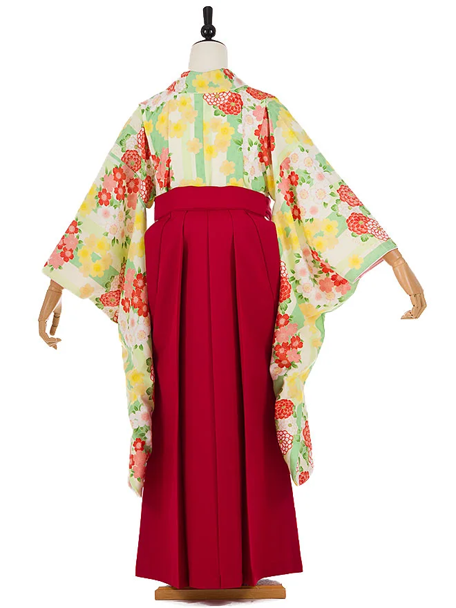 小学生 かんたん 卒業女袴 pomponette 黄緑 菊桜  098