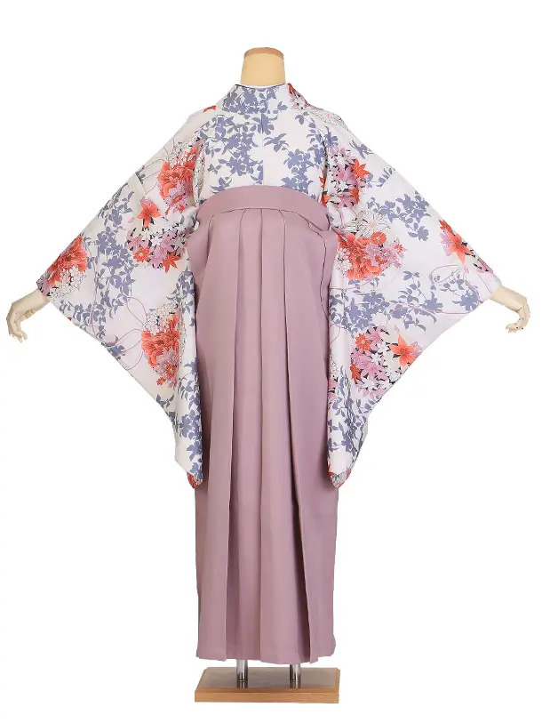 卒業袴 二尺袖/S061/白・くすみピンク/朱色牡丹