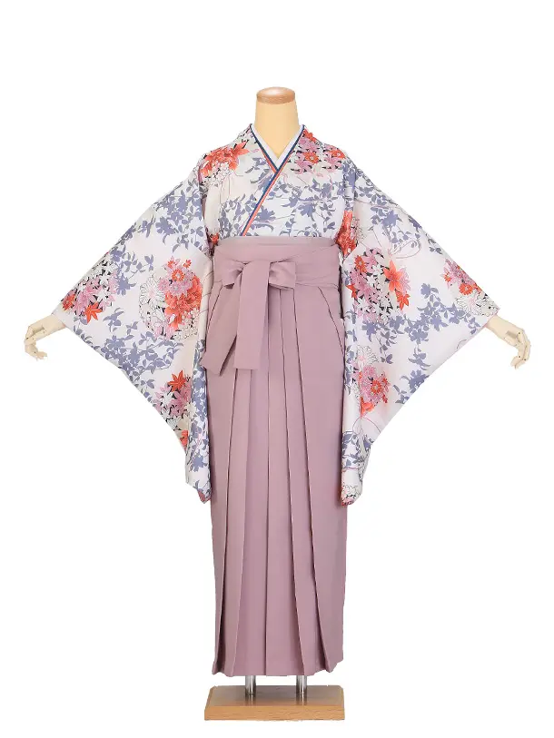卒業袴 二尺袖/S061/白・くすみピンク/朱色牡丹