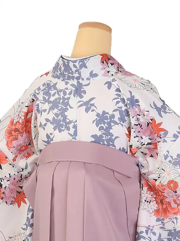 卒業袴 二尺袖/S061/白・くすみピンク/朱色牡丹