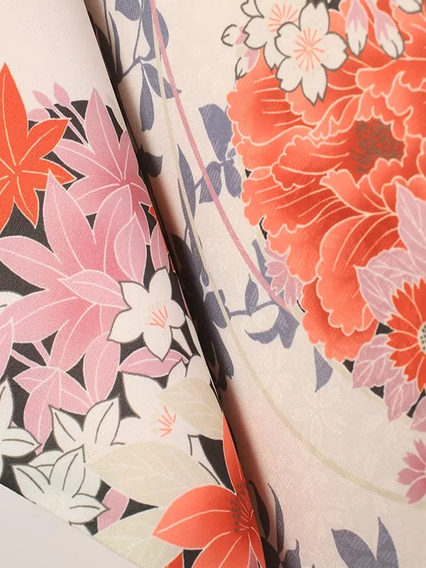 卒業袴 二尺袖/S061/白・くすみピンク/朱色牡丹