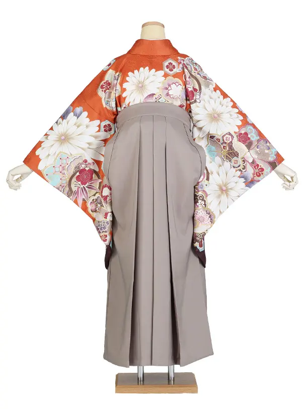 卒業袴 二尺袖/S067/オレンジ/菊の花