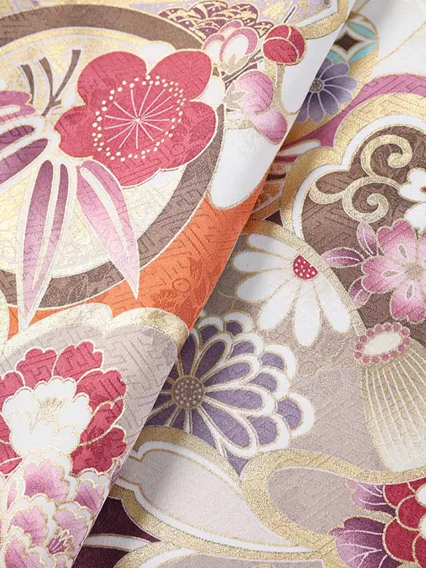 卒業袴 二尺袖/S067/オレンジ/菊の花