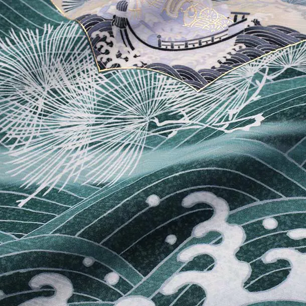 華徒然/男児産着/T082/緑/鷹・兜