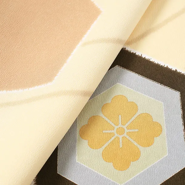 男児産着/T093/ベージュ/亀甲 水色 茶