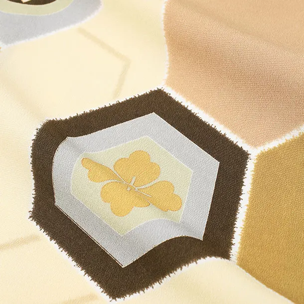 男児産着/T093/ベージュ/亀甲 水色 茶