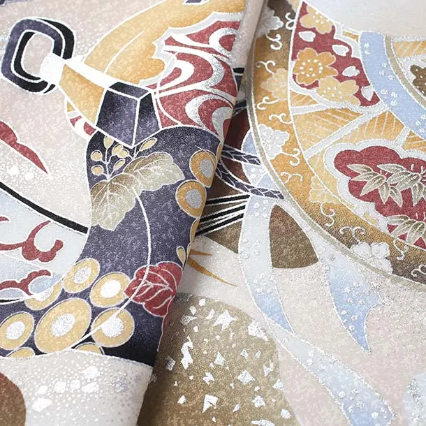 【正絹】男児産着/T105/ベージュ 鷹・兜