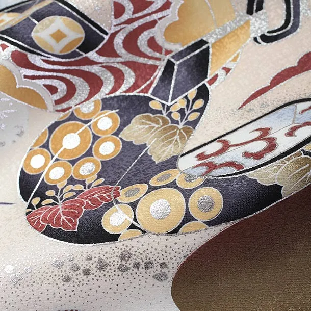 【正絹】男児産着/T105/ベージュ 鷹・兜